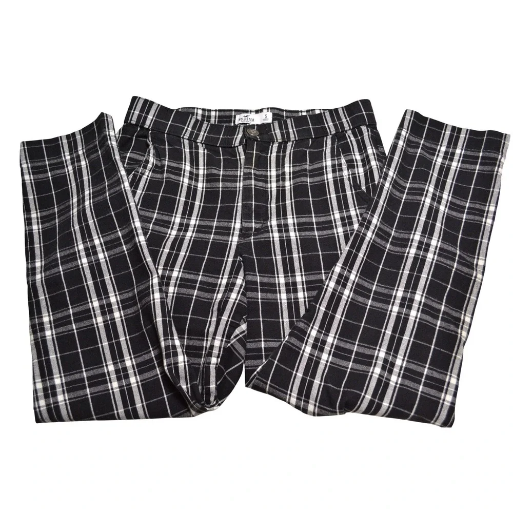 Hollister Plaid Trousers Womens‎ Small Black White Excellent Preppy Casual Bold